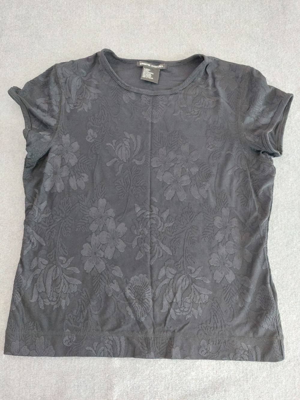 Vintage Pierre Cardin Black Floral Textured Short Sleeve Top Size Medium